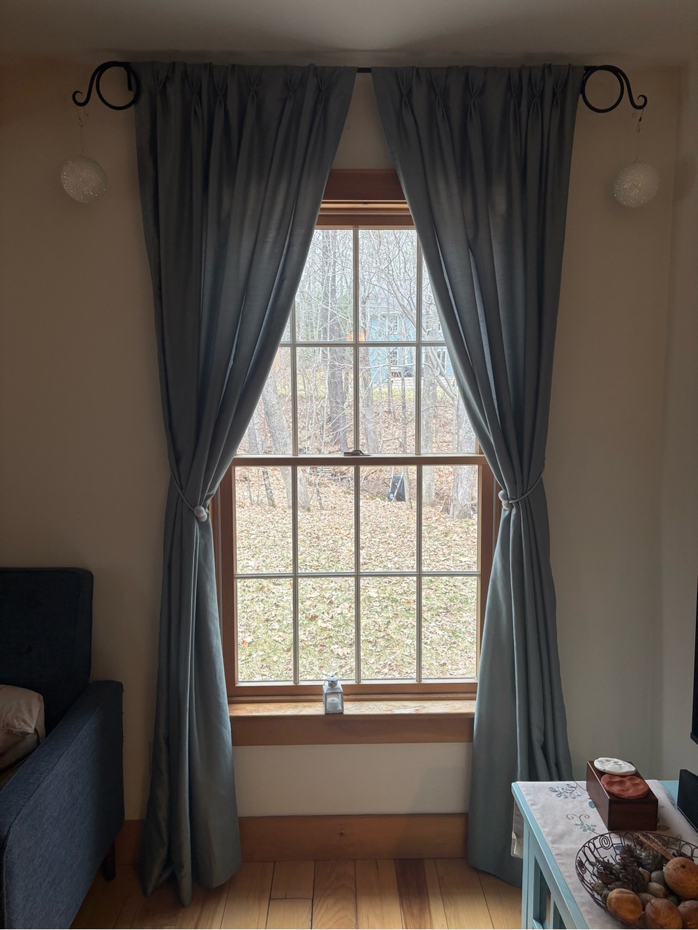 Smokey blue Pinch Pleat Curtain panels